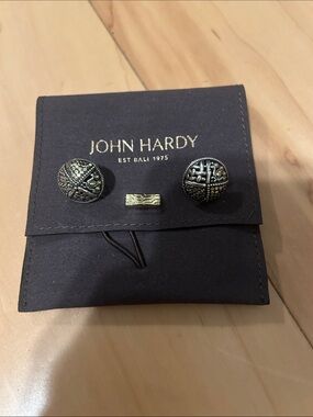 John Hardy Black and Gold Engraved Round Cufflinks with Bar